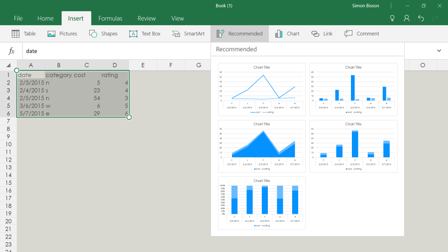 Excel Mobile lets you create and edit charts