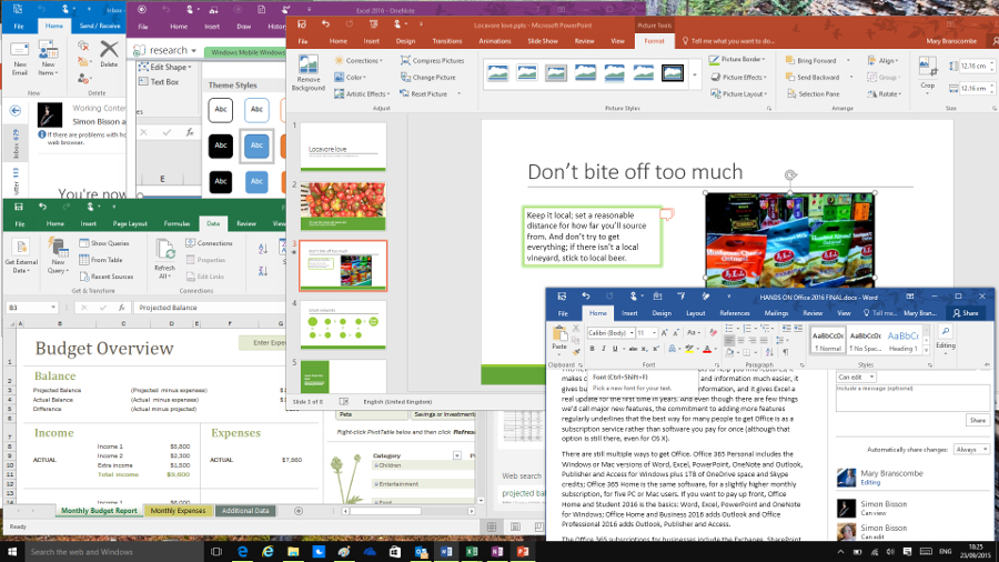 The bright new Office 2016 themes help you tell applications apart