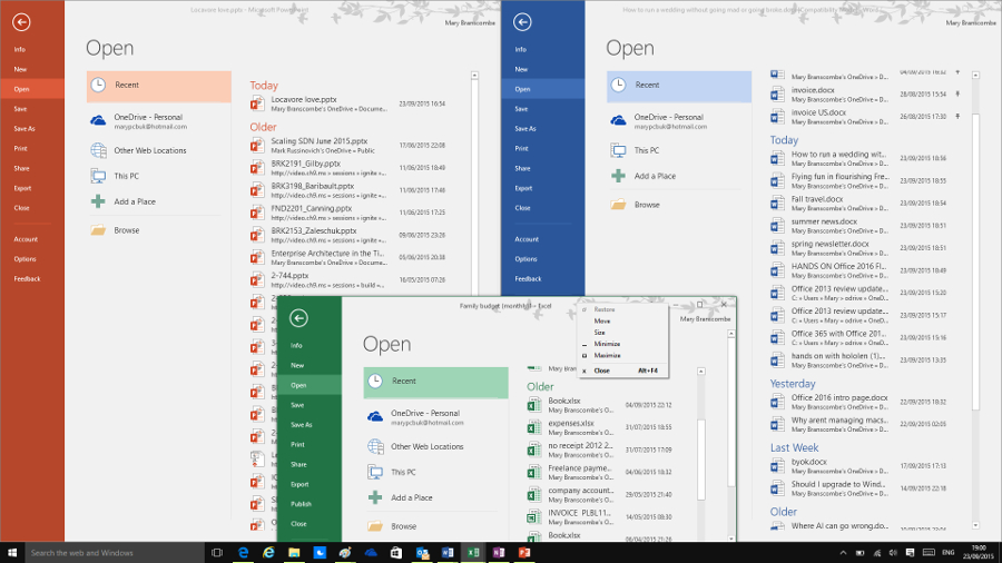 You can't browse shared OneDrive folders but recent files are nicely organised