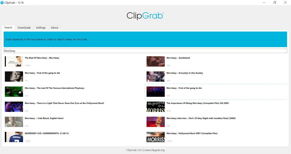 ClipGrab YouTube search