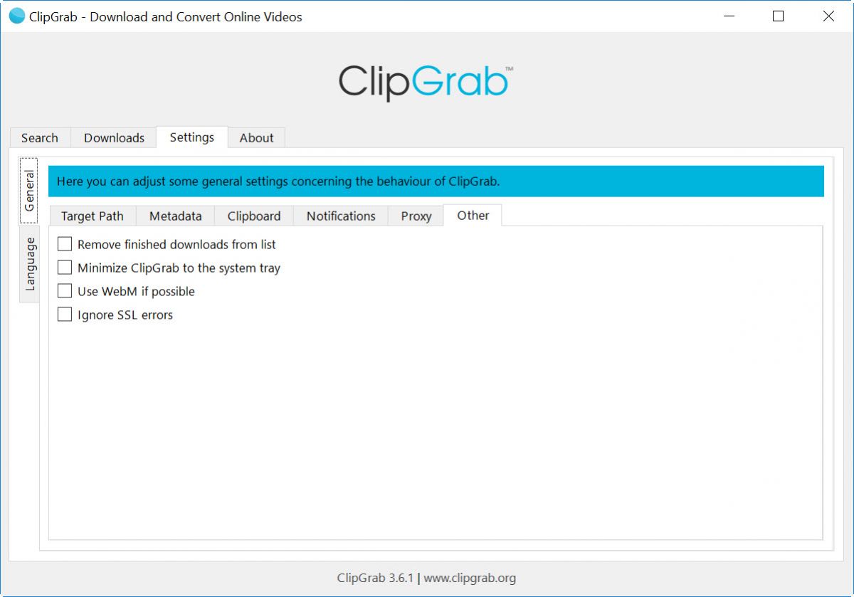 ClipGrab settings