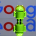 FILE PHOTO - A 3D printed Android mascot Bugdroid is seen in front of a Google logo in this illustration taken July 9, 2017. Picture taken July 9, 2017.  REUTERS/Dado Ruvic/Illustration/r/File Photo
