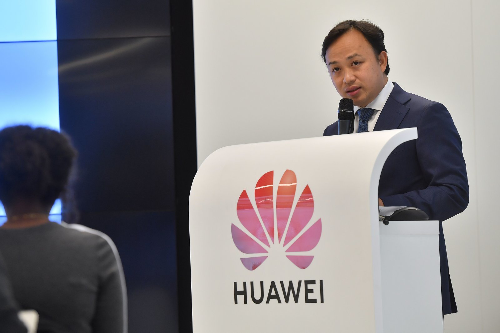Huawei Chief Representative to the European Institutions Abraham Liu addresses a press conference at Huawei Cybersecurity Center on May 21, 2019 in Brussels. - Washington last week imposed a ban on the sale or transfer of American technology to the firm which could impact hundreds of millions of Huawei phones and tablets around the world. (Photo by EMMANUEL DUNAND / AFP)        (Photo credit should read EMMANUEL DUNAND/AFP/Getty Images)