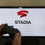 PARIS, FRANCE - NOVEMBER 18: In this photo illustration, the Stadia logo is displayed on the screen of a TV on November 18, 2019 in Paris, France. Stadia is a streaming platform for on-demand video games in the cloud. Introduced by Google on the sidelines of the Game Developer Conference 2019, the service allows you to play AAA video games on all kinds of devices, such as a computer, phone, tablet or Chromecast. The service will be launched by Google tomorrow November 19, 2019 in 14 countries, including France. (Photo by Chesnot/Getty Images)
