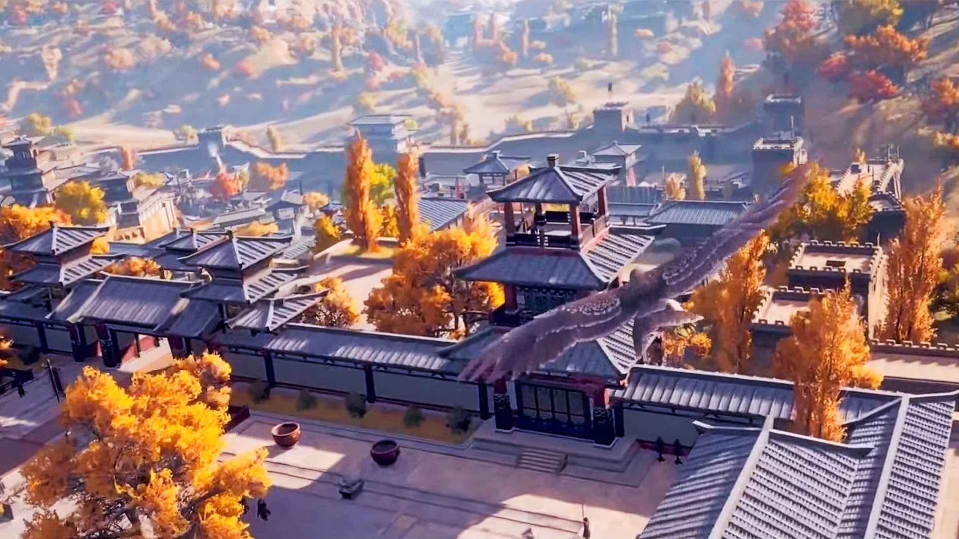 Bird over town in ancient china in  Assassins Creed Codename Jade