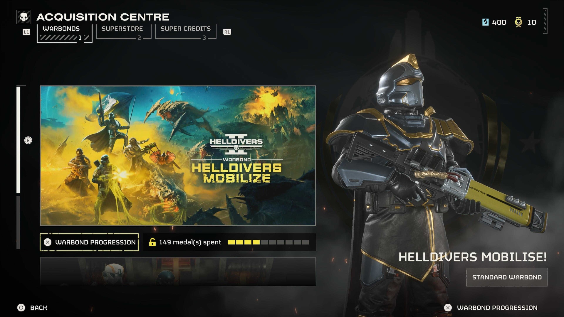 The Acquisitions Center menu in Helldivers 2